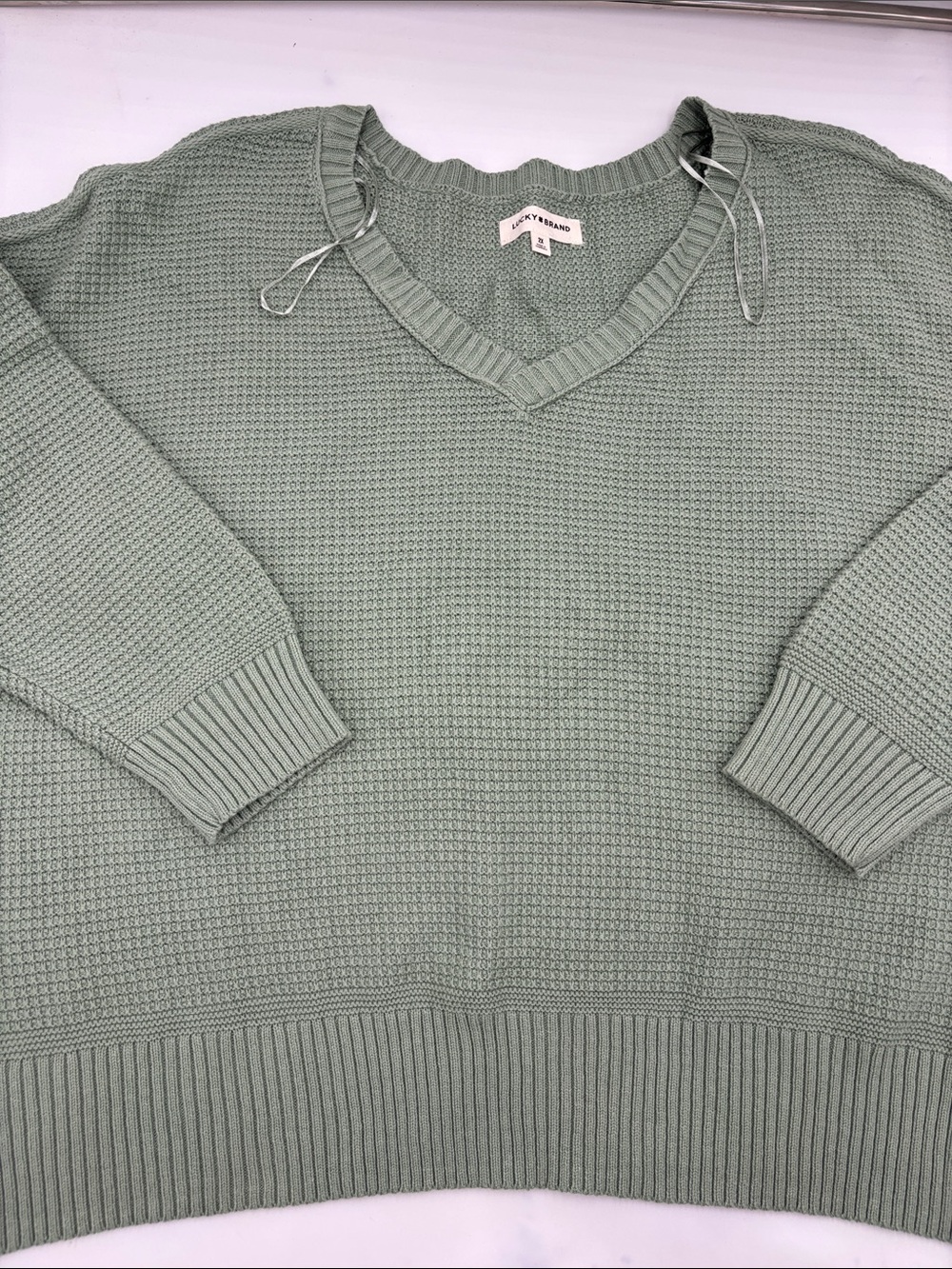 Lucky Brand Textured V-Neck Cotton-Blend Sweater